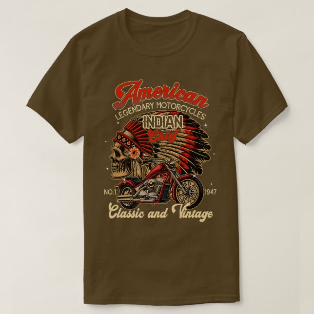 Camiseta Mens Vintage American Motorcycle Indian Bikers (Frente do Design)