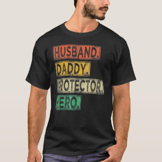 Camiseta Mens Vintage Husband Pai Protetor Pai Hero Fath
