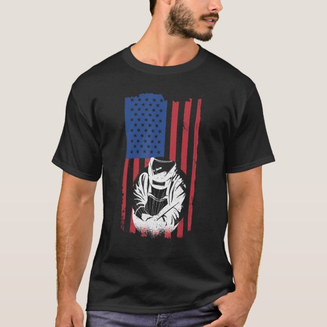 Camiseta Mens Welder American Flag Iron Words (Frente)
