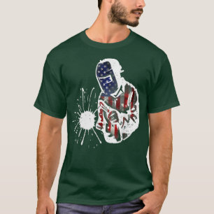 Camiseta Mens Welder Distressed USA American Flag Welding P