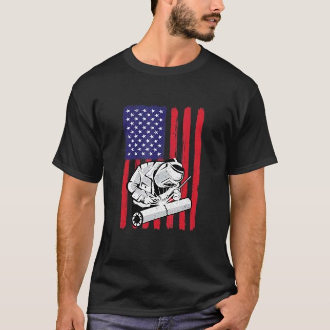 Camiseta Mens Welding Vintage, Bandeira Americana Para Sold (Frente)
