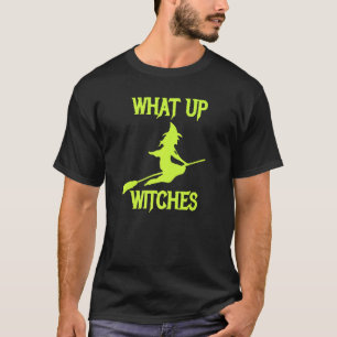 Camiseta Mens What Up Bruxas Verdes Halloween Voando
