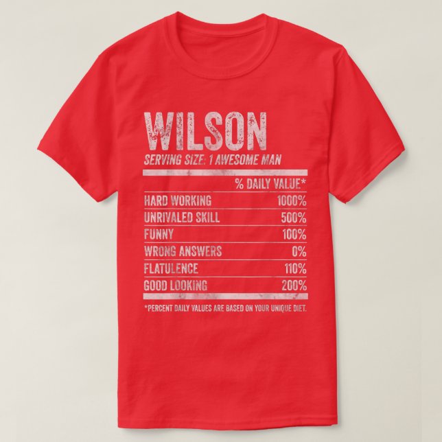Camiseta Mens Wilson Nutrição Nome Personalizado Funny Nam (Frente do Design)