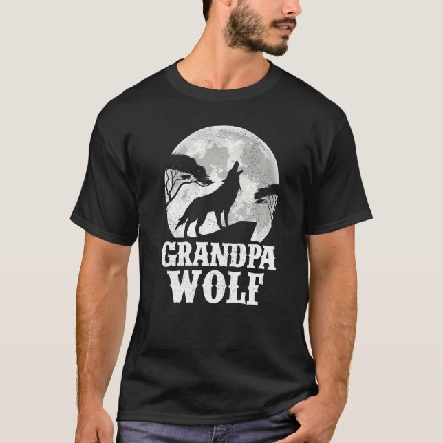 Camiseta Mens Wolves Howling Na Lua Avô Wolf Fath (Frente)