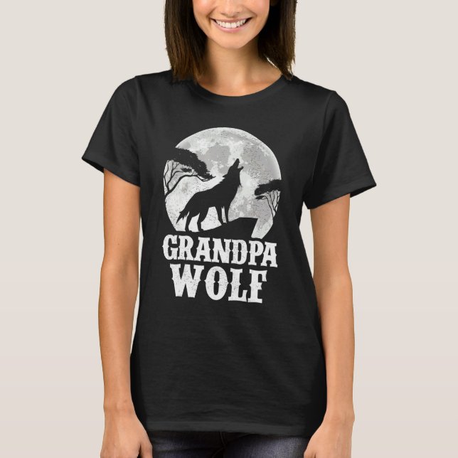 Camiseta Mens Wolves Howling Na Lua Avô Wolf Fath (Frente)