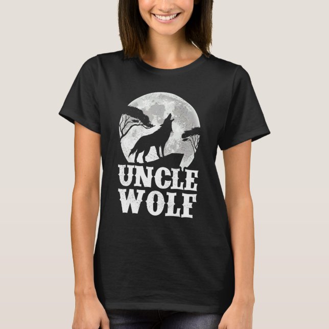Camiseta Mens Wolves Howling Na Lua Tio Wolf Padre (Frente)