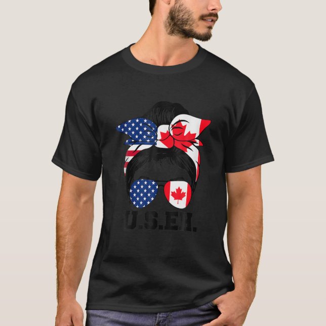 Camiseta Mensageiro Americano Bandeira Canadiana Óculos Sol (Frente)