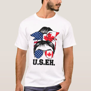 Camiseta Mensageiro Americano Bandeira Canadiana Óculos Sol