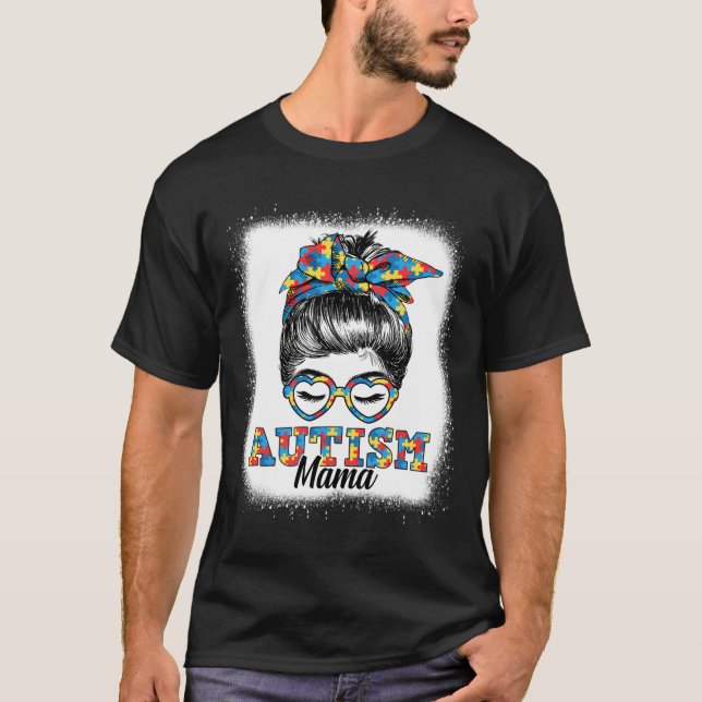 Camiseta Mensageiro Bun Autism Mama Autism Mês Bonito Color (Frente)