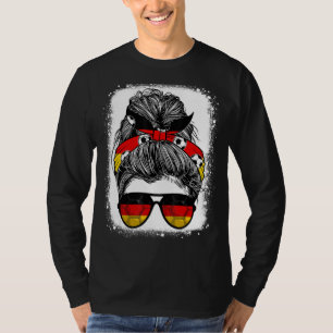 Camiseta Mensageiro Bun Hair Alemanha Bandeira Óculos Alemã