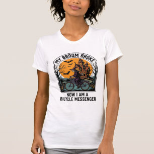 Camiseta Mensageiro De Bicicleta No Halloween Bruxa Diverti