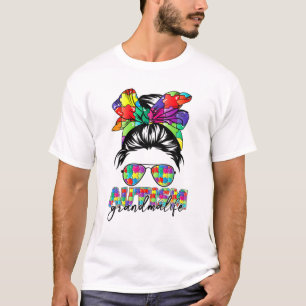 Camiseta Mensagem Bun Bandana Avó Apoiadora Mulheres Autism
