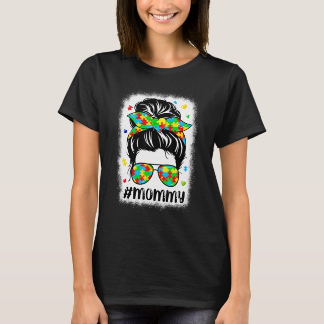 Camiseta Mensagem Bun Bandana Mamãe de apoio Mulheres Autis (Frente)