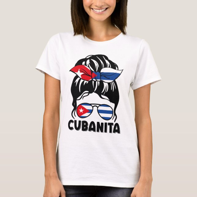 Camiseta Mensagem Bun Hair Cubanita Bandeira Cubanita (Frente)