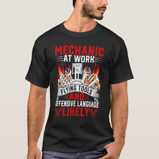 Camiseta Mensagem de Cuidado Mecânico Carro Automático Mecâ (Frente)