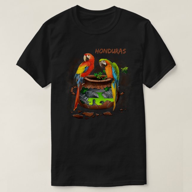 Camiseta Mensagem de papagaio falando Honduras Copan Loros (Frente do Design)