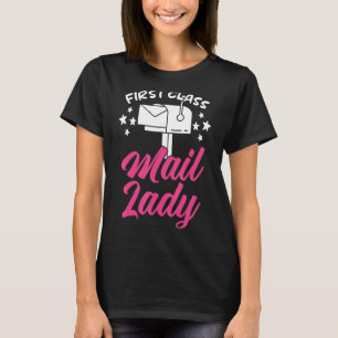 Camiseta Mensagem de primeira classe Lady Postal Trabalhado