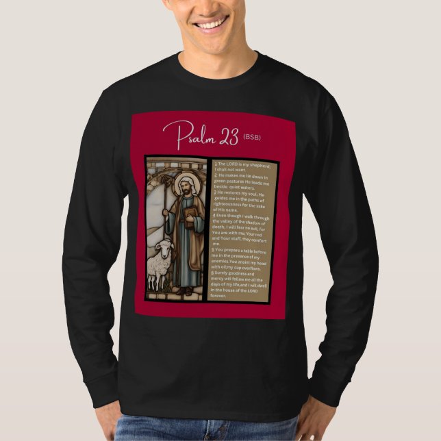 Camiseta Mensagem De Salmo: Psalm 23 - Black Long Sleeve (Frente)