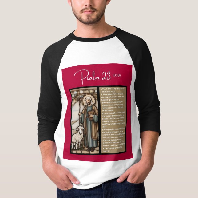 Camiseta Mensagem Salm - Psalm 23 - 3/4 Comprimento Branco (Frente)