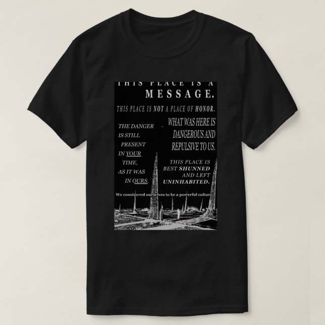 Camiseta Mensagens de aviso sobre resíduos nucleares a long (Frente do Design)