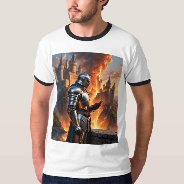 Camiseta Mensagens do Cavaleiro Medieval Enquanto Castle Qu (Frente)