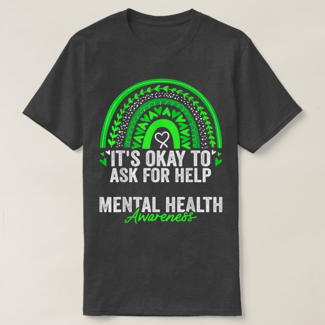 Camiseta Mental Health Awareness Month Rainbow Green Ribbon (Frente do Design)