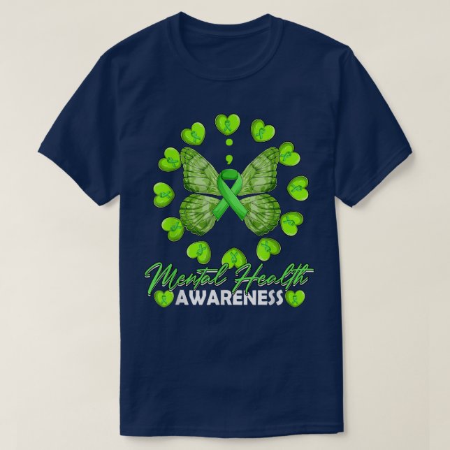 Camiseta Mental Health Awarness Month Heart Butterfly (Frente do Design)