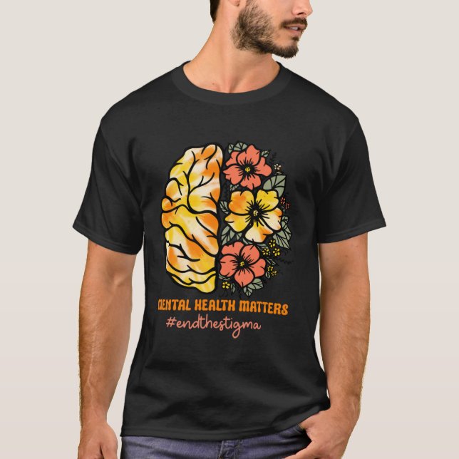 Camiseta Mental Health Matters End The Stigma Brain Flowers (Frente)