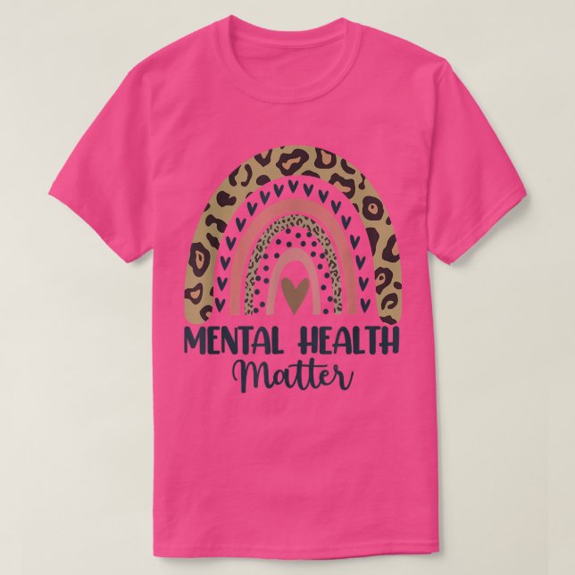 Camiseta Mental Health Matters Leopard Print Boho Rainbow A (Frente do Design)