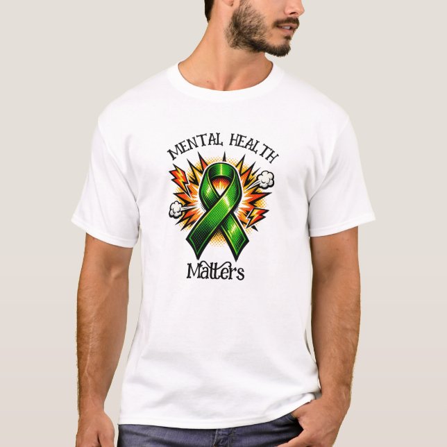 Camiseta Mental Health Matters Pop Art Green Ribbon (Frente)