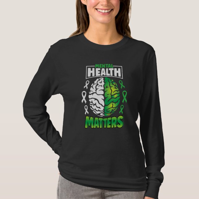 Camiseta Mental Health Matters Spread Awareness Brain Green (Frente)