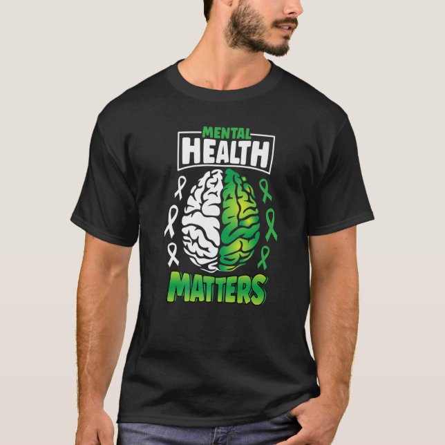 Camiseta Mental Health Matters Spread Awareness Brain Green (Frente)