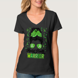 Camiseta Mental Health Warrior Messer Bun Women Mental Heal
