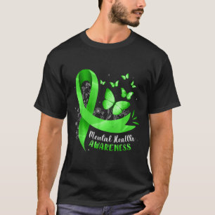 Camiseta Mental Saúde Consciência Borboleta Fita Verde Wo