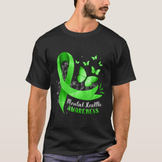 Camiseta Mental Saúde Consciência Borboleta Fita Verde Wo