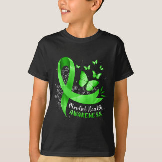 Camiseta Mental Saúde Consciência Borboleta Fita Verde Wo