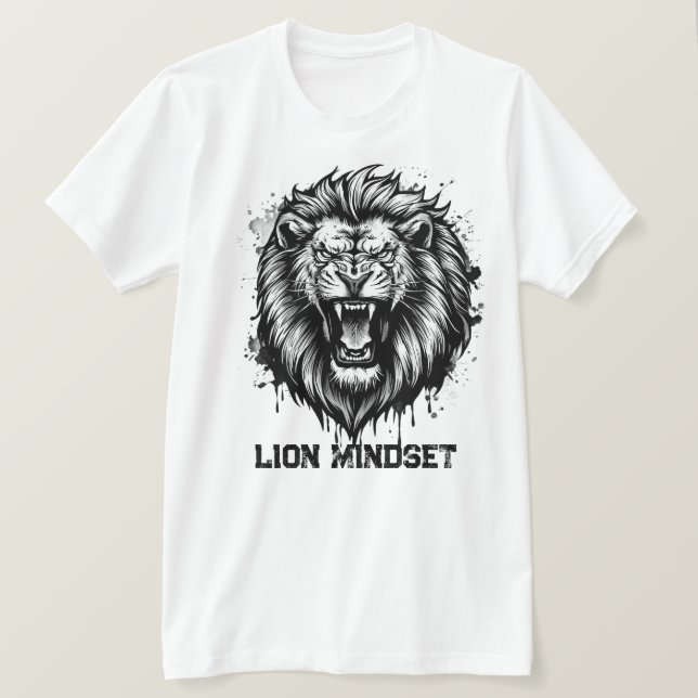 Camiseta Mentalidade de Leão Gráfico de Leão Poderoso Anima (Frente do Design)