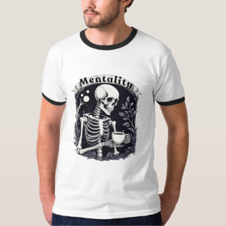 Camiseta Mentalidade do esqueleto do Bebendo de café