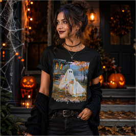 Camiseta Mentalmente Estou Aqui Fantasma Divertido Outono
