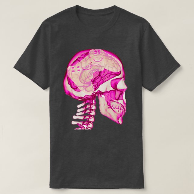Camiseta Mente-controladora Skull Gamer Mens Meninos Adoles (Frente do Design)