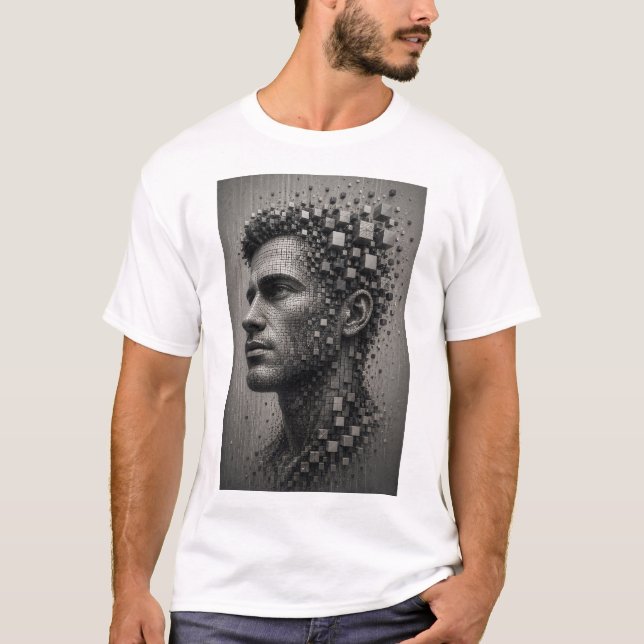 Camiseta Mente Fragmentada | Mosaico Micro 3D Abstrato Masc (Frente)