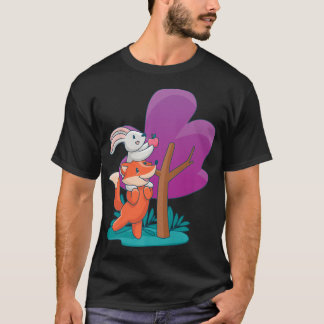 Camiseta Mente um bonitinho e um coelhinho pegando uma maçã