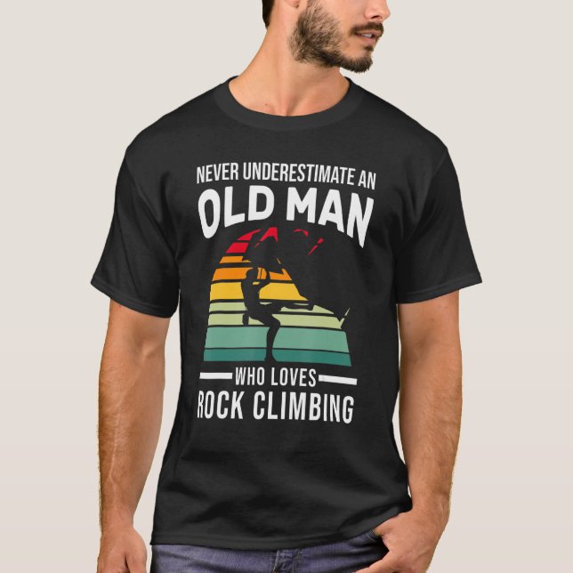 Camiseta Mente Um Velho Que Adora Escalada De Rock Escalada (Frente)