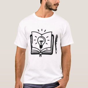 Camiseta Mentes criativas: Livro, Lâmpada, Design Lápis