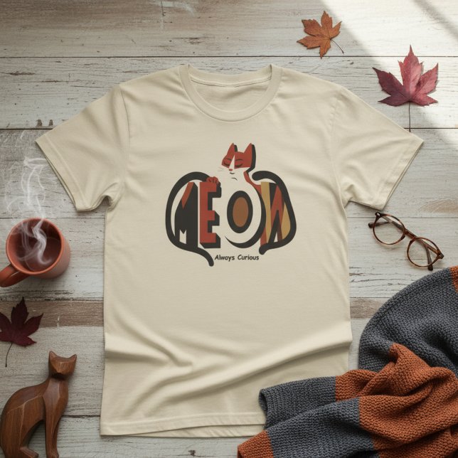 Camiseta MEOW Always Curious Cat Retro Typography (Criador carregado)