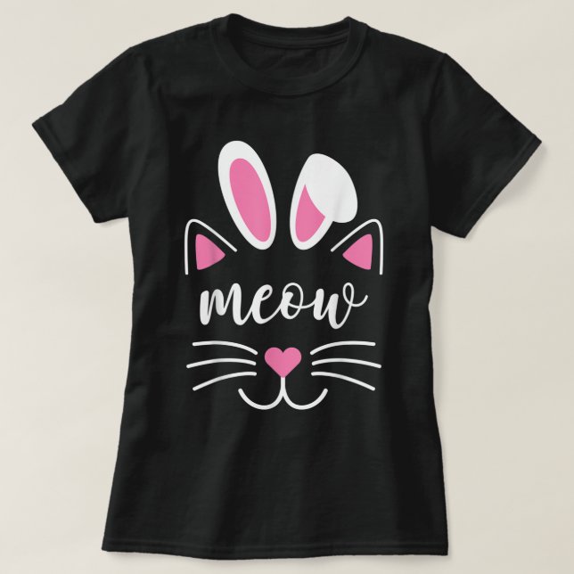 Camiseta Meow Cat Face Easter Day Bunny Ears Shirt Funny Ca (Frente do Design)