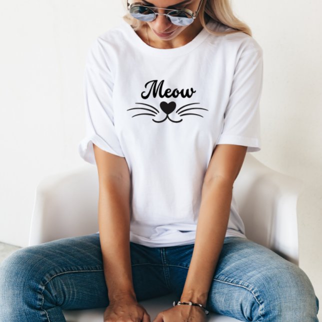 Camiseta Meow Cat Mustache Nariz Coração Engraçado Minimali (Criador carregado)
