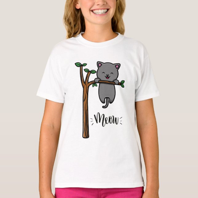 CAMISETA MEOW CAT NA ÁRVORE (Frente)