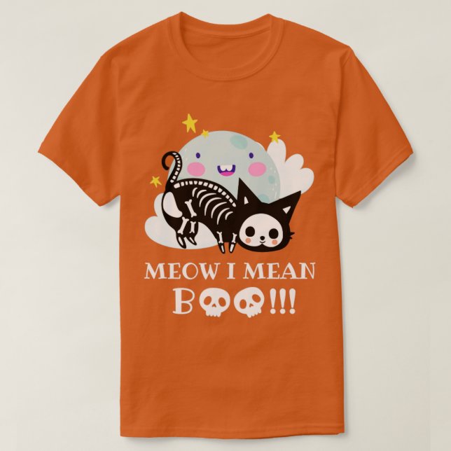 Camiseta Meow, eu quero dizer "Boo cat halloween gatamante" (Frente do Design)