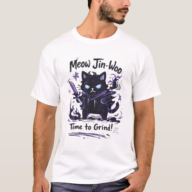 Camiseta Meow Jin-Woo – Time to Grind Cat Parody (Frente)